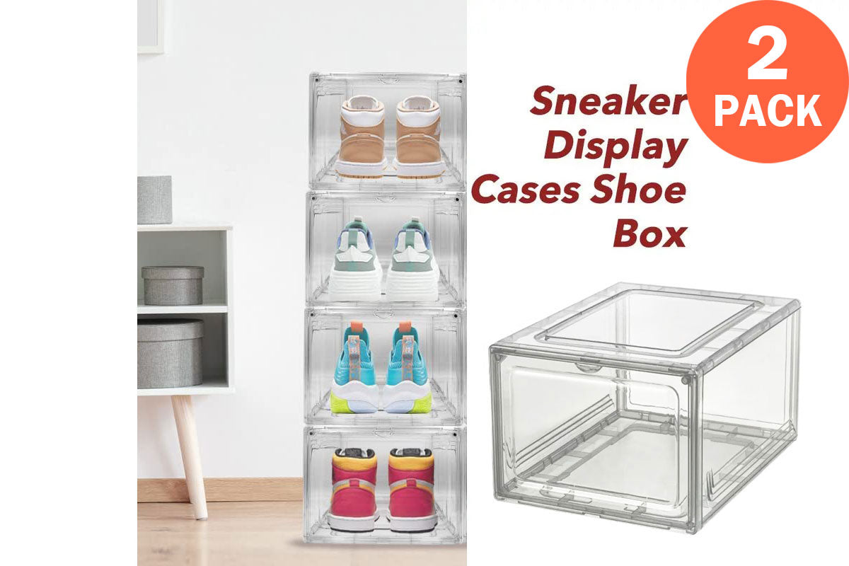 2 Pack Shoe Boxes for Display Shoes Sneakers Storage Clear (Front side open)