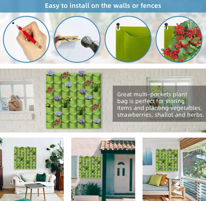 49 Pockets Hanging Planter Bags Vertical Wall Mounted Plant Planting Grow Bags