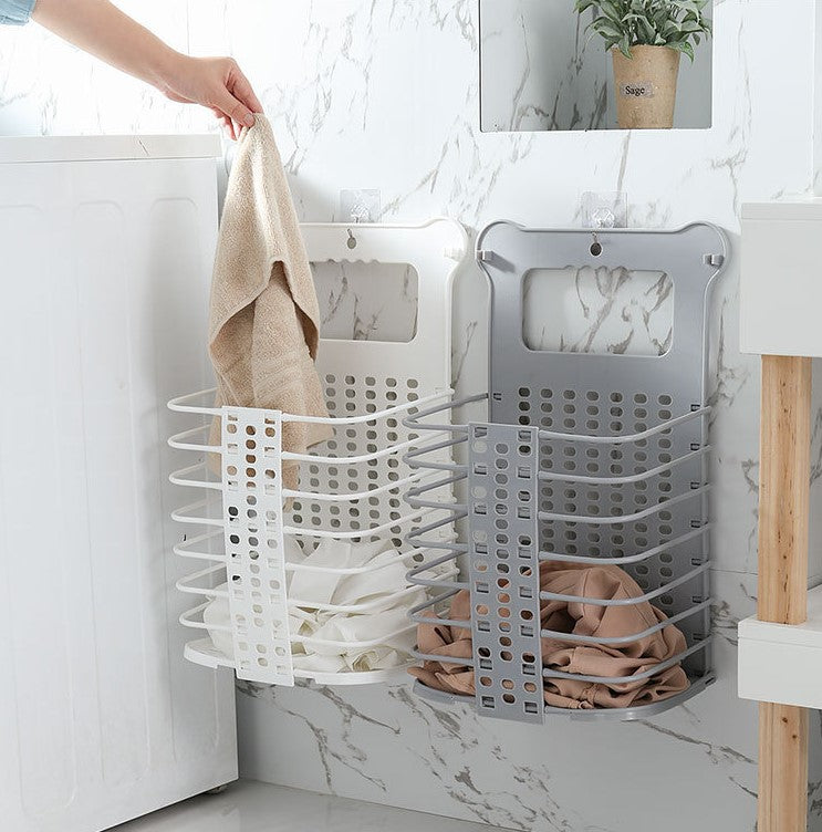 Collapsible Foldable Wall Hanging Laundry Basket Gray