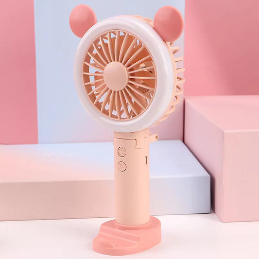 Portable Rechargeable Foldable Fan with LED Mouse - Pink