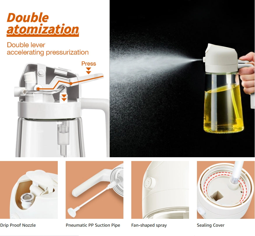 Dual-Function Oil Spray Bottle for Cooking 470ml White