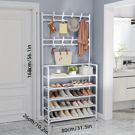 5 Tier Coat Rack Shoe Shelf Storage Organizer 169x80cm White