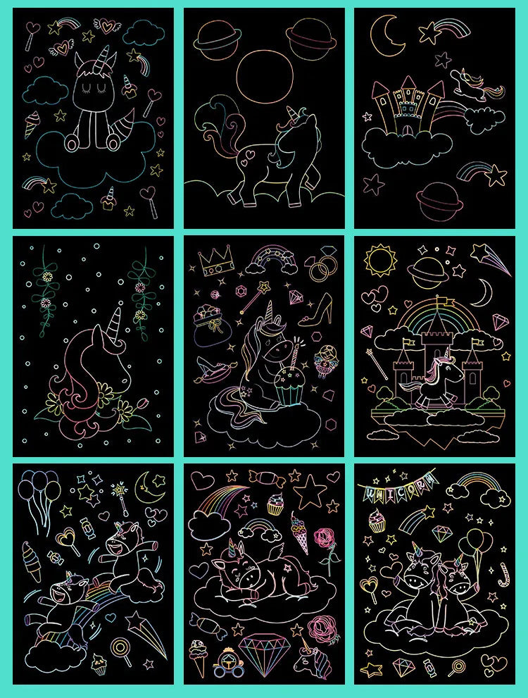 5 pc Scratch Coloring Book - Unicorn, Dinosaur, Animals, Ocean, Mermaids (45 sheets)