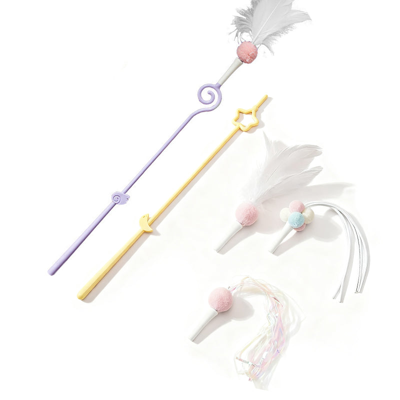 2 Pack Pet Wand Toy Cartoon Type Cat Teaser Stick Pet 3 in 1 Cat Teaser