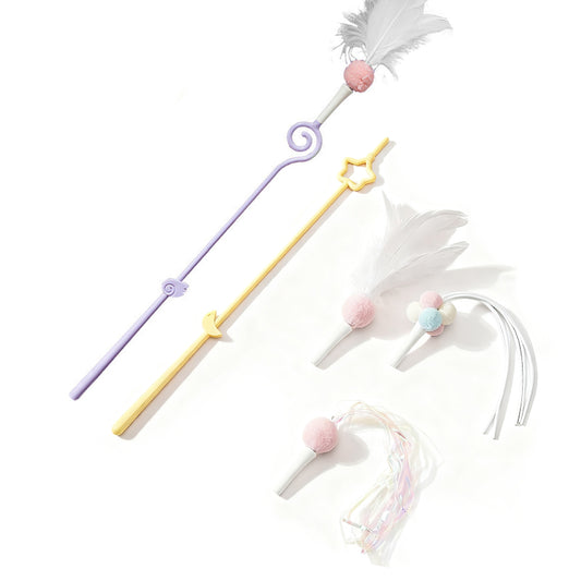 2 Pack Pet Wand Toy Cartoon Type Cat Teaser Stick Pet 3 in 1 Cat Teaser