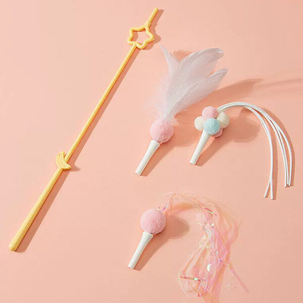 2 Pack Pet Wand Toy Cartoon Type Cat Teaser Stick Pet 3 in 1 Cat Teaser