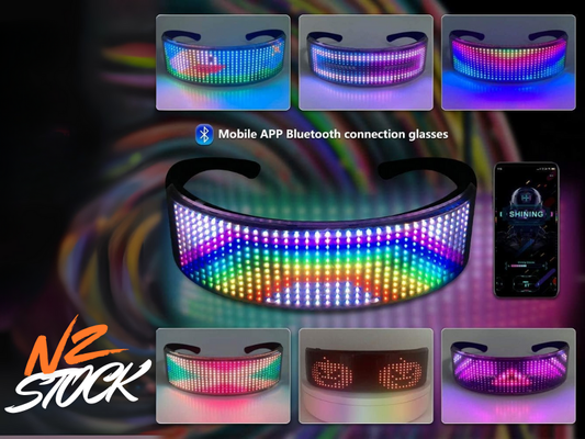 Bluetooth Programmable Full Color LED Glasses – USB Rechargeable Light Up Shining Glasses for Party & Festival