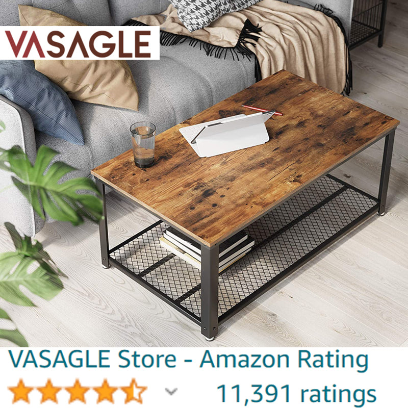 VASAGLE Industrial Coffee Table with Storage Shelf