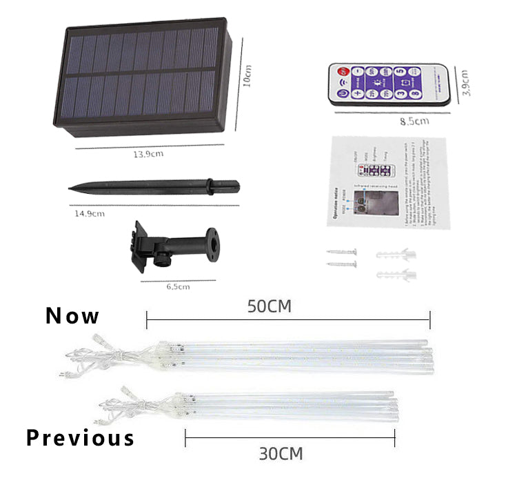 288 LED 8 Tubes Solar Meteor Shower Christmas Lights Outdoor - Snow White