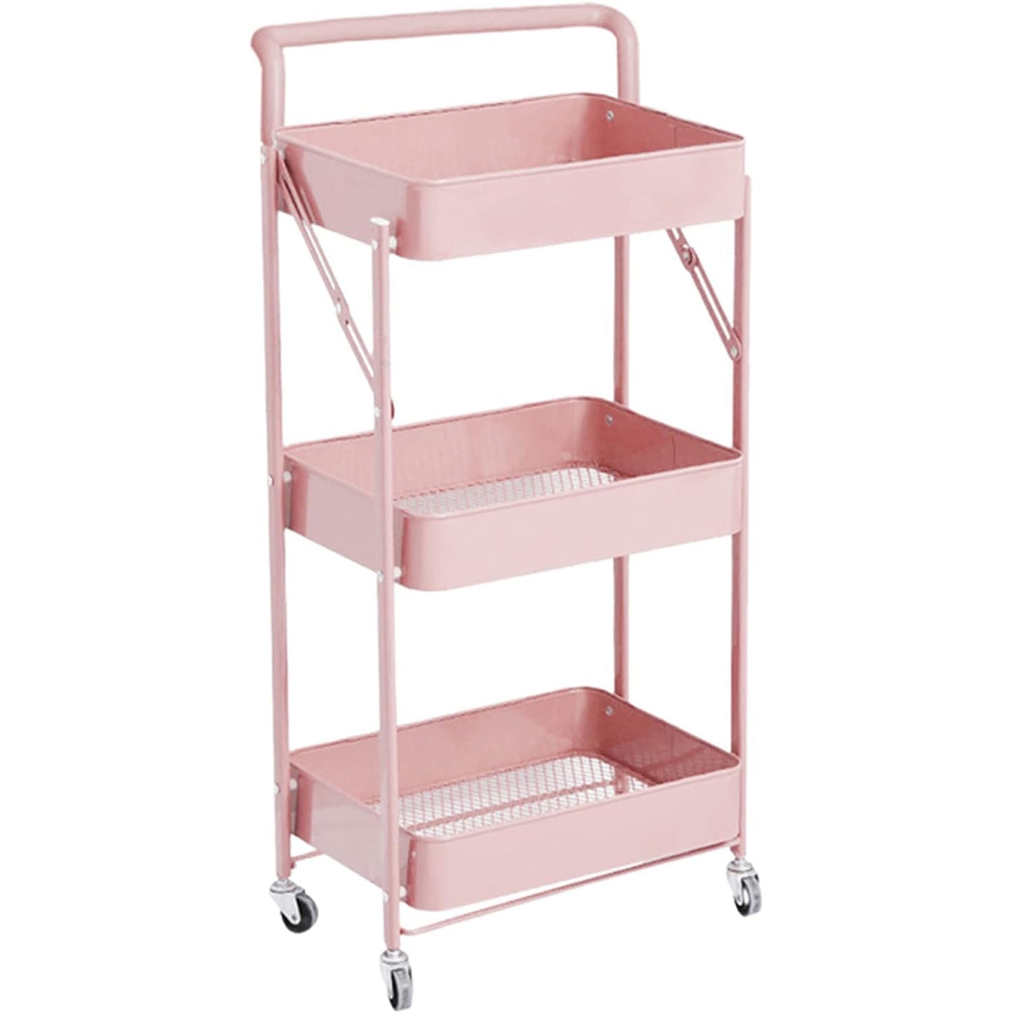Kitchen Bathroom Storage Trolley Cart Foldable Pink