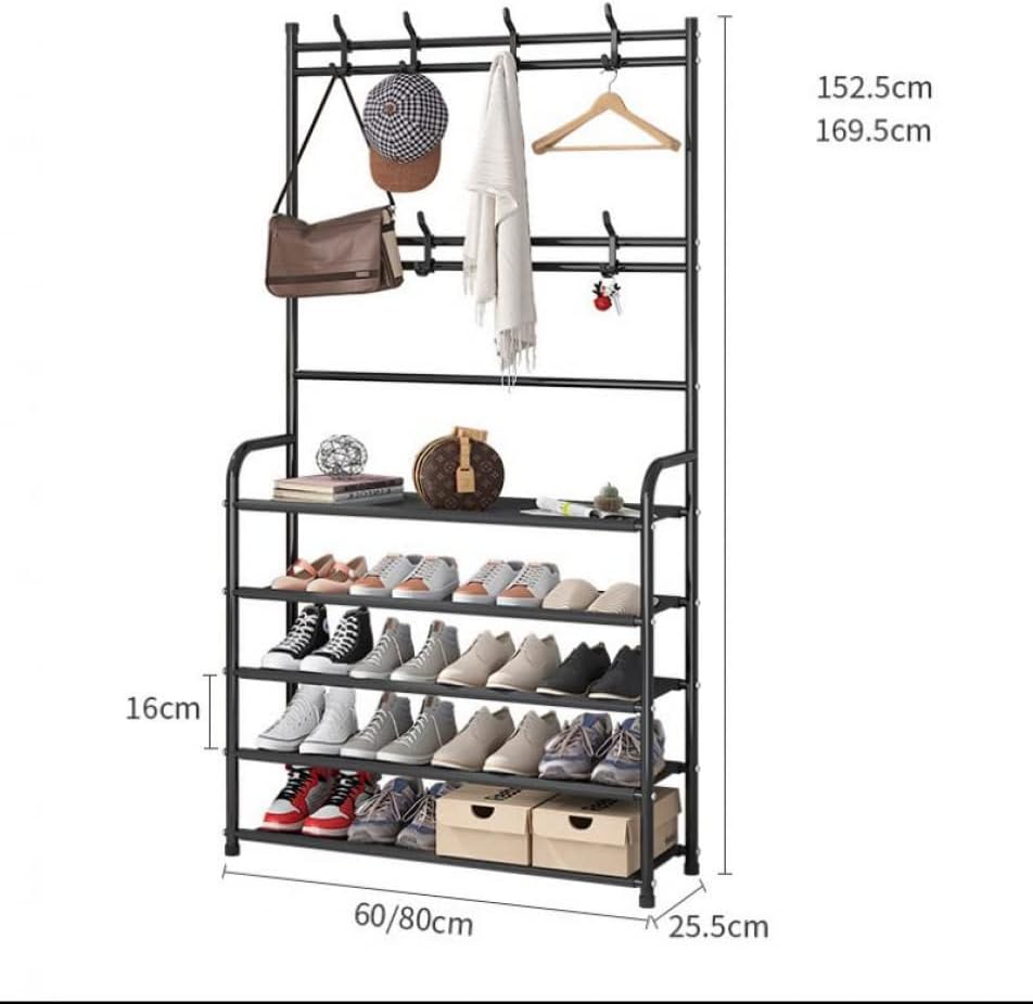 5 Tier Coat Rack Shoe Shelf Storage Organizer 169x80cm Black