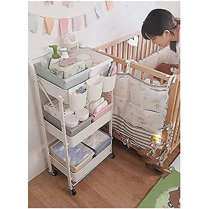 Kitchen Bathroom Storage Trolley Cart Foldable Pink