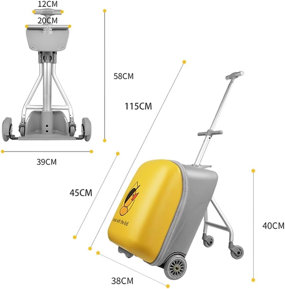 2 in 1 Rolling Luggage Case for Kids, Expandable Carry-on Suitcase with Baby Stroller for 3-10 Years Toddler Infant Yellow