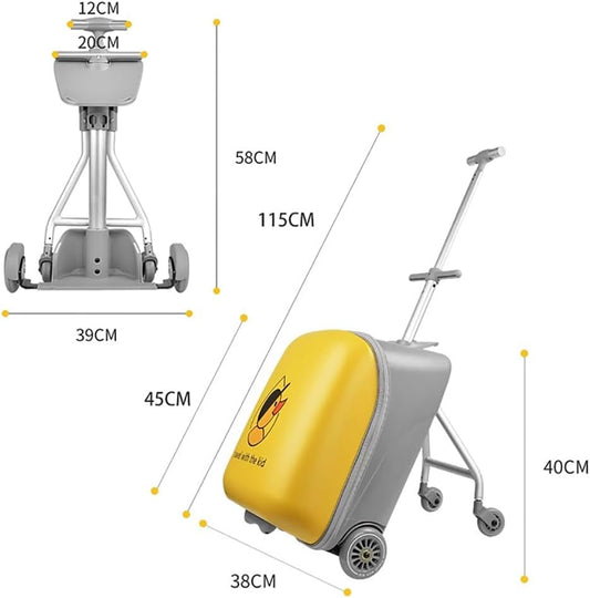 2 in 1 Rolling Luggage Case for Kids, Expandable Carry-on Suitcase with Baby Stroller for 3-10 Years Toddler Infant Yellow