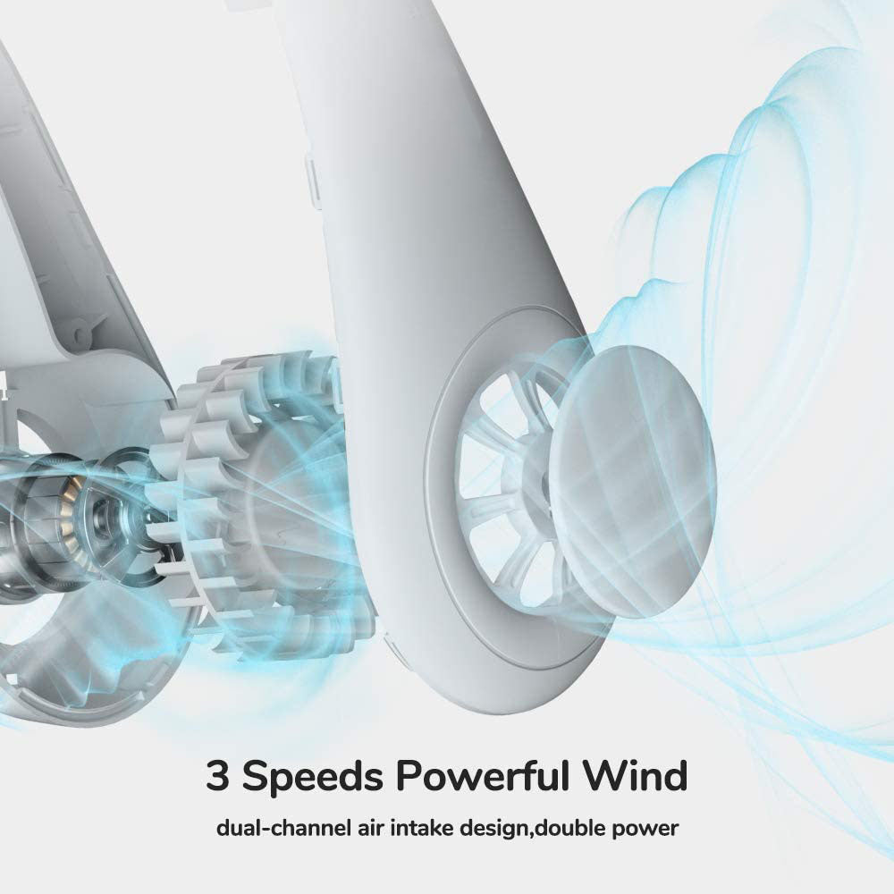 Portable Handsfree Bladeless Rechargeable Hanging Neck Fan White