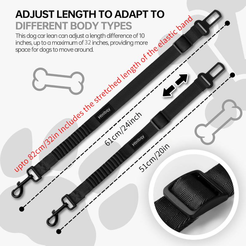 2Pcs Dog Car Safety Set Retractable Leash, Adjustable Harness, Nylon Seat Belt,