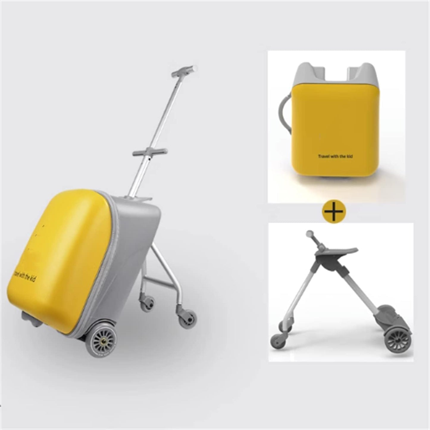 2 in 1 Rolling Luggage Case for Kids, Expandable Carry-on Suitcase with Baby Stroller for 3-10 Years Toddler Infant Yellow