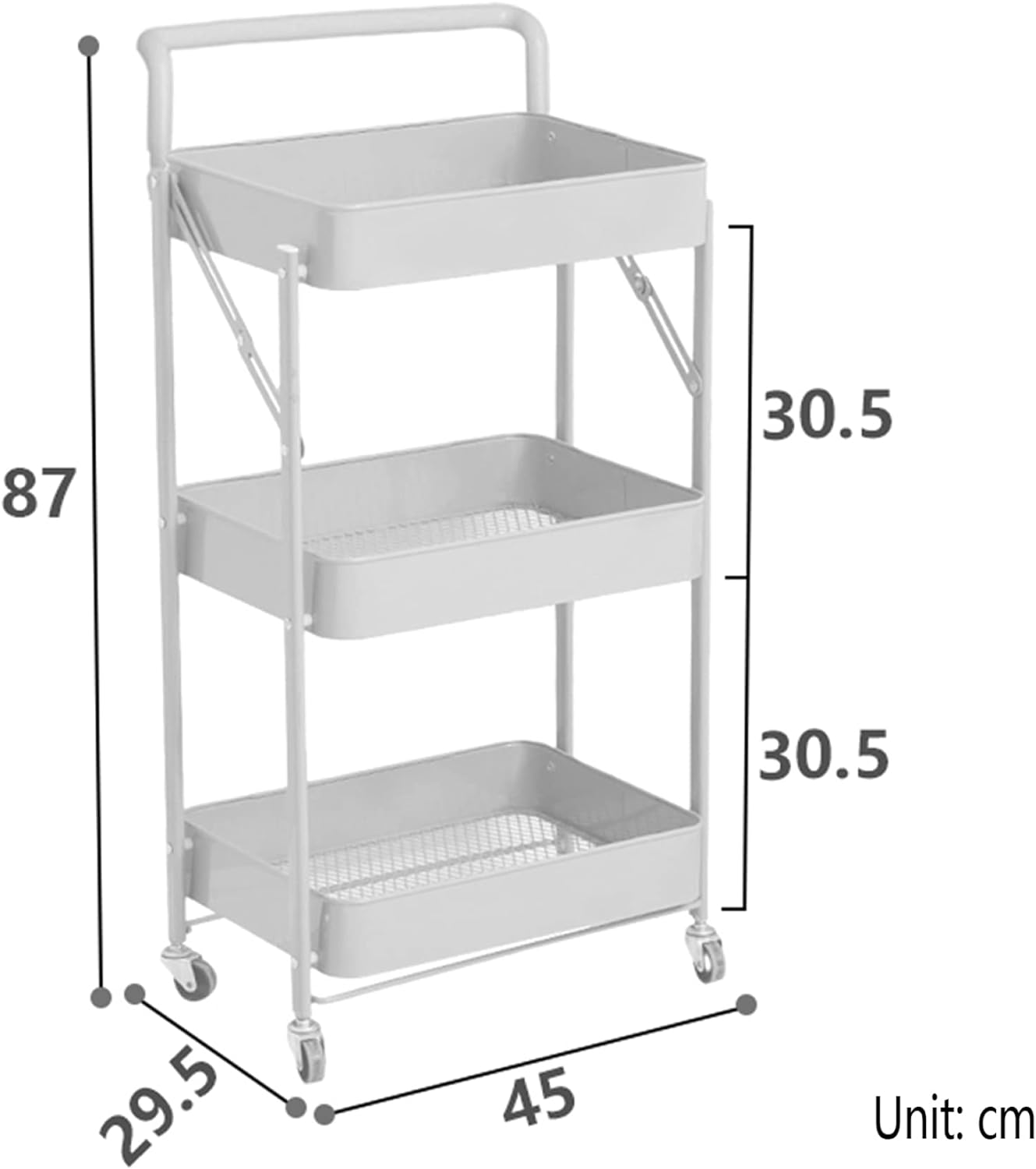 Kitchen Bathroom Storage Trolley Cart Foldable Black