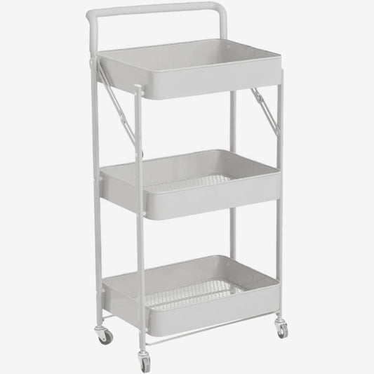 Kitchen Bathroom Storage Trolley Cart Foldable White