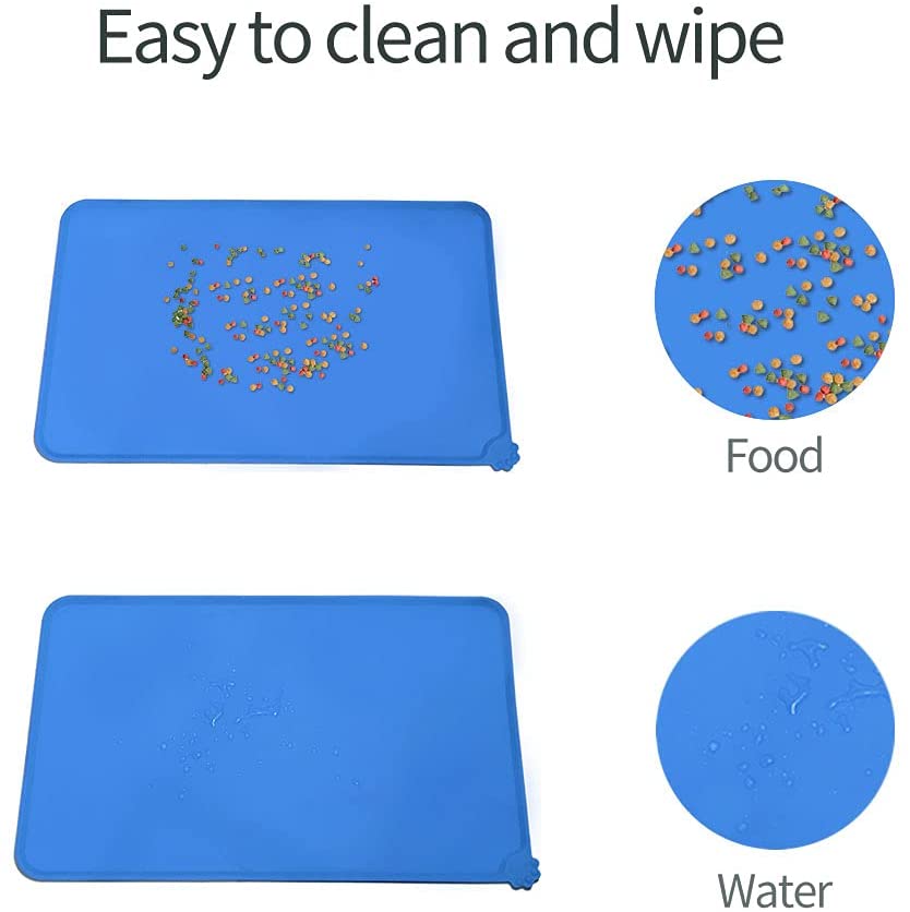Silicone Non-Stick Dog Cat Bowl Mat Blue