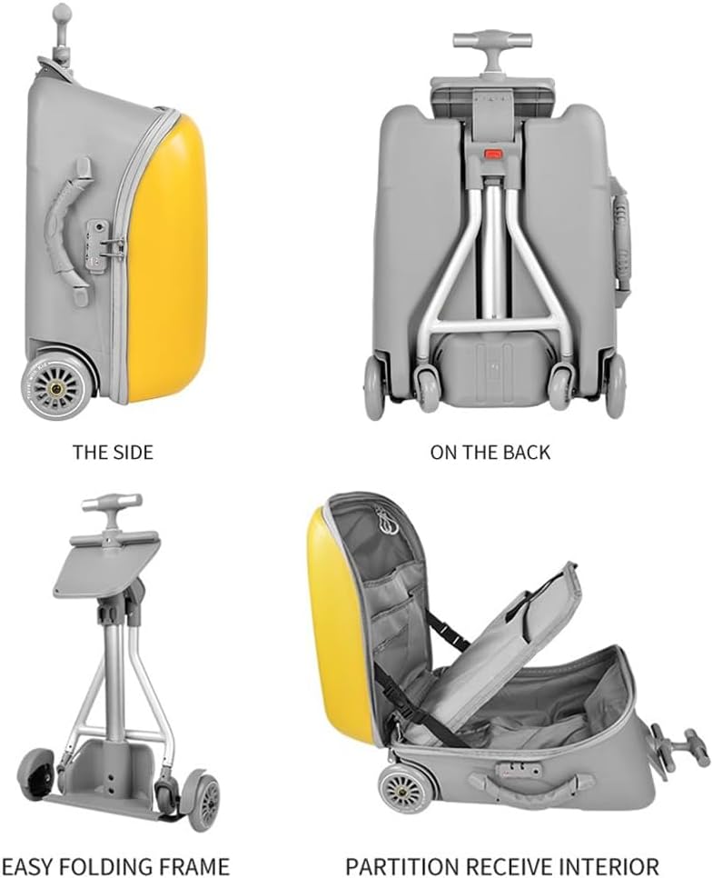 2 in 1 Rolling Luggage Case for Kids, Expandable Carry-on Suitcase with Baby Stroller for 3-10 Years Toddler Infant Yellow