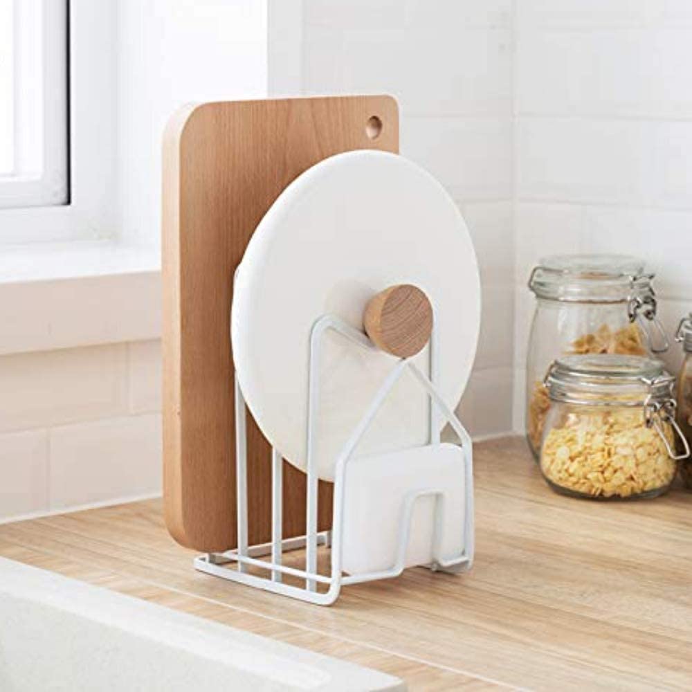 Kitchen Countertop Cutting Board Lids Rack Organizer White