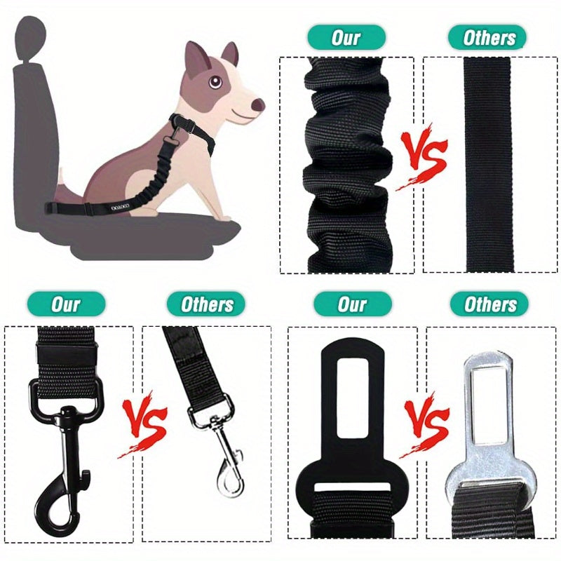 2Pcs Dog Car Safety Set Retractable Leash, Adjustable Harness, Nylon Seat Belt,