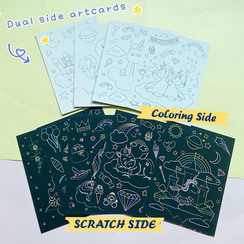 5 pc Scratch Coloring Book - Unicorn, Dinosaur, Animals, Ocean, Mermaids (45 sheets)