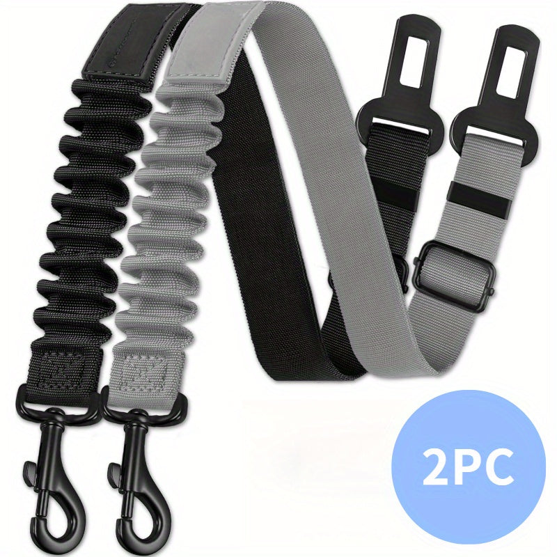 2Pcs Dog Car Safety Set Retractable Leash, Adjustable Harness, Nylon Seat Belt,