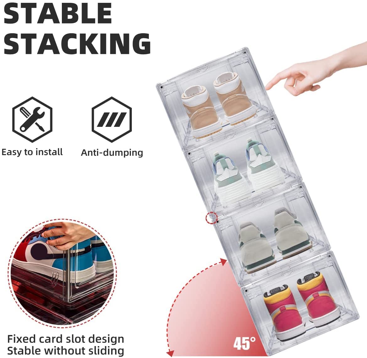 2 Pack Shoe Boxes for Display Shoes Sneakers Storage Clear (Front side open)