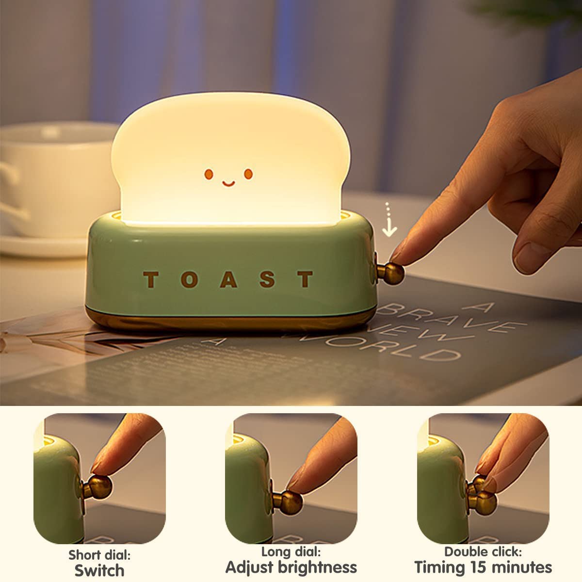 Night Light Toast Bread LED Night Lamp USB Charging Light Bedroom Bedside Sleep Light