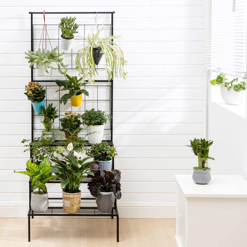 Plant Stand Metal 3-Tier with Hanging Planter Shelves
