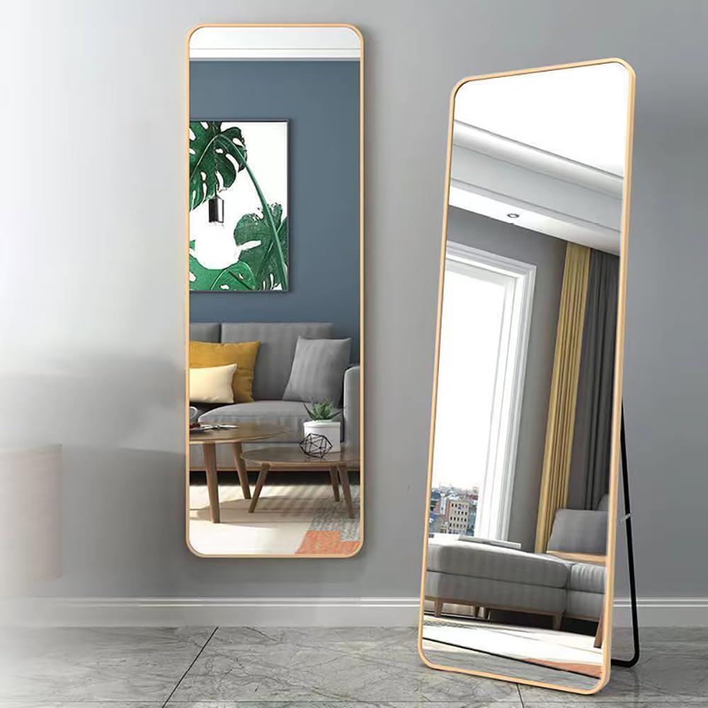 Full Body Mirror Full Length 165 cm Aluminum Frame Modern Round Corner Wall Mirrors Floor Mirror