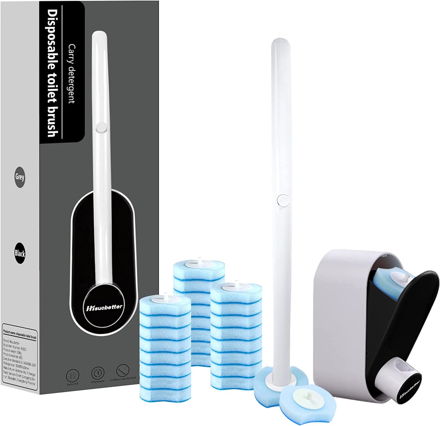 Disposable Toilet Brush Bowl Brush with 8 Toilet Wand Refills - Black