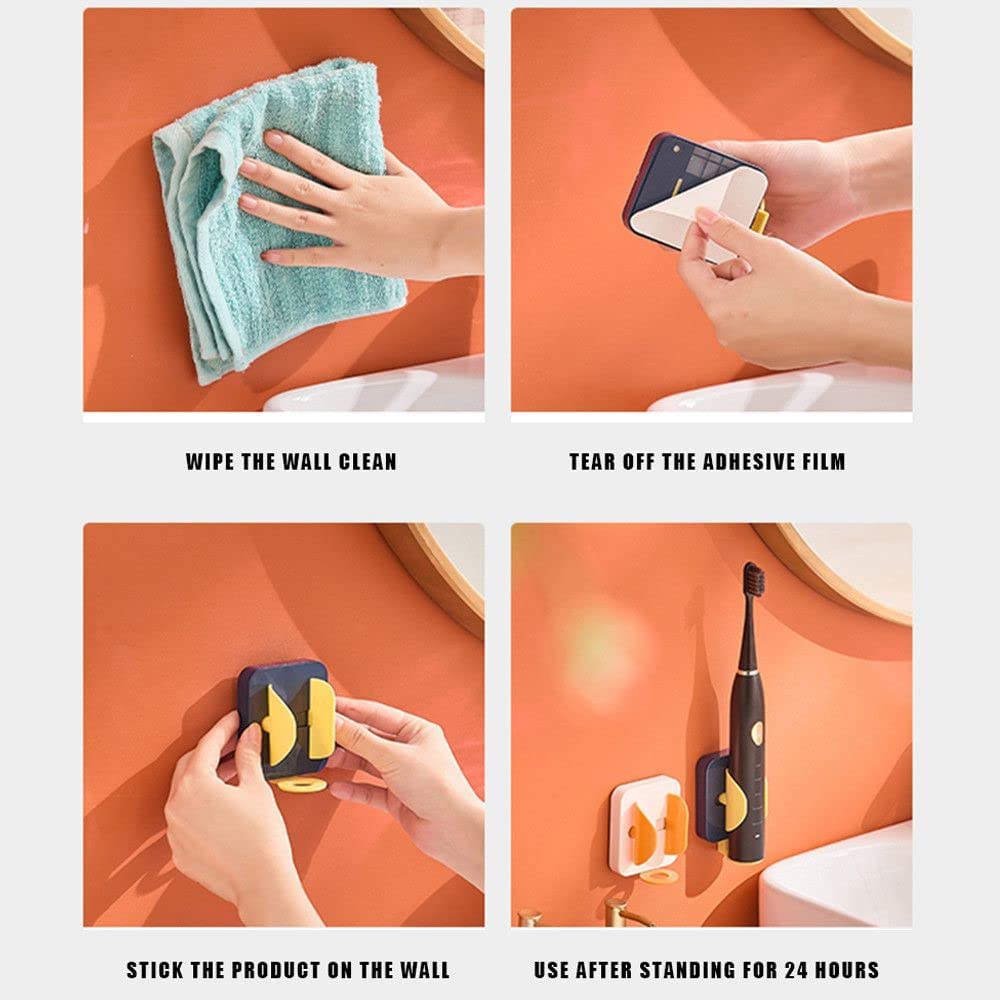 2 Pack Electric Toothbrush Hanger Punch-Free Wall-Mounted Toothbrush Rack White Orange