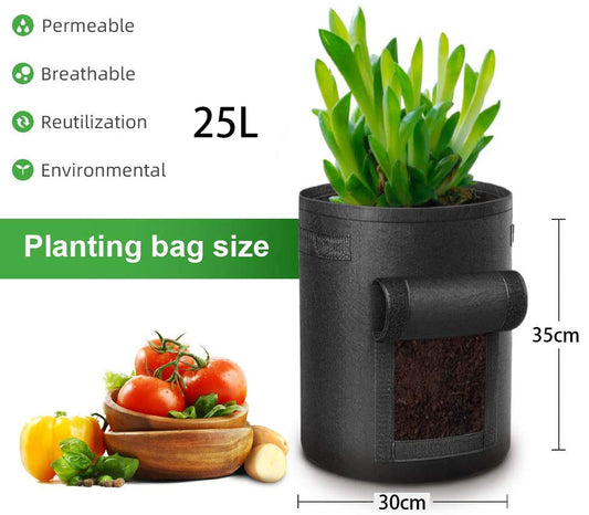 Plant Grow Bag with Window 25L 4PCs Black