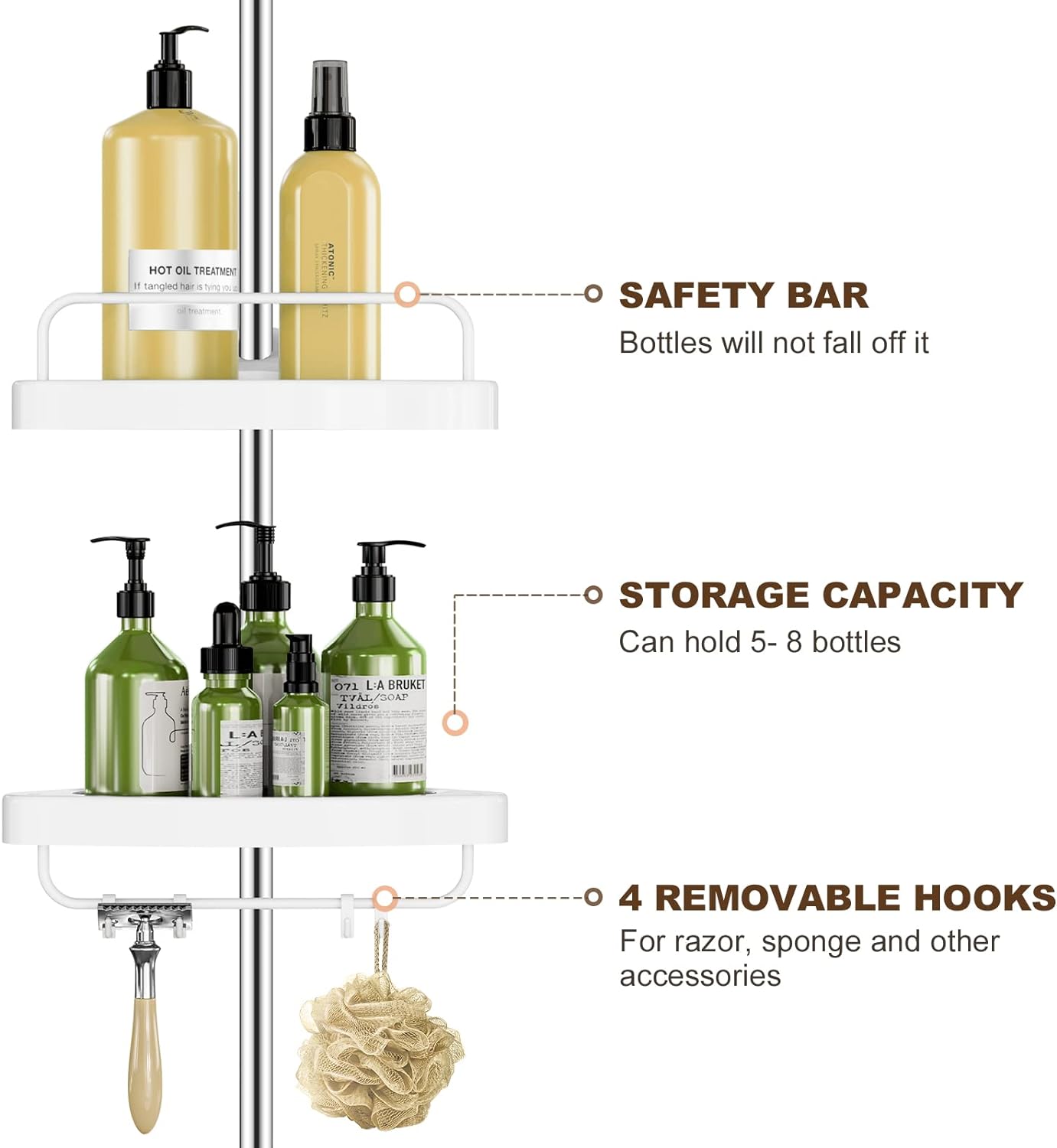 Floor to Ceiling Shower Caddy Corner Tension Pole
