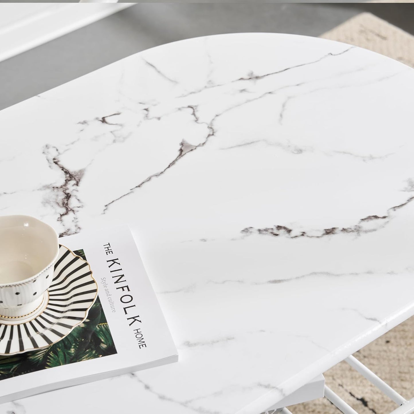 3PCS Dining Set, Dinning Table Chair, Compact Table and 2 Chairs Set White Marble