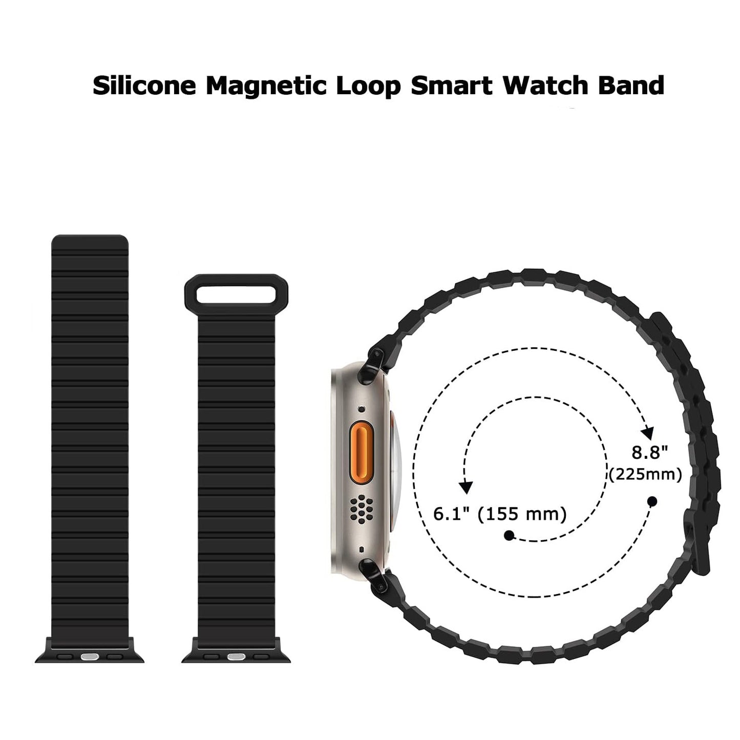 Magnetic Silicone Apple Watch Band Black 42mm/44mm/45mm