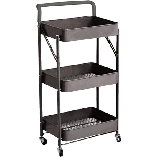 Kitchen Bathroom Storage Trolley Cart Foldable Black
