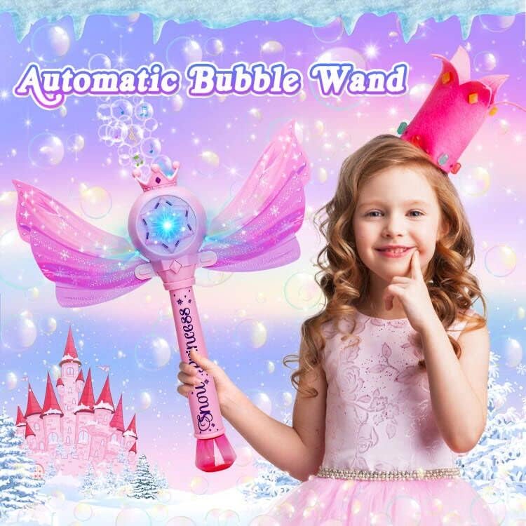 Pink Princess Butterfly Magic Wand Bubble Machine
