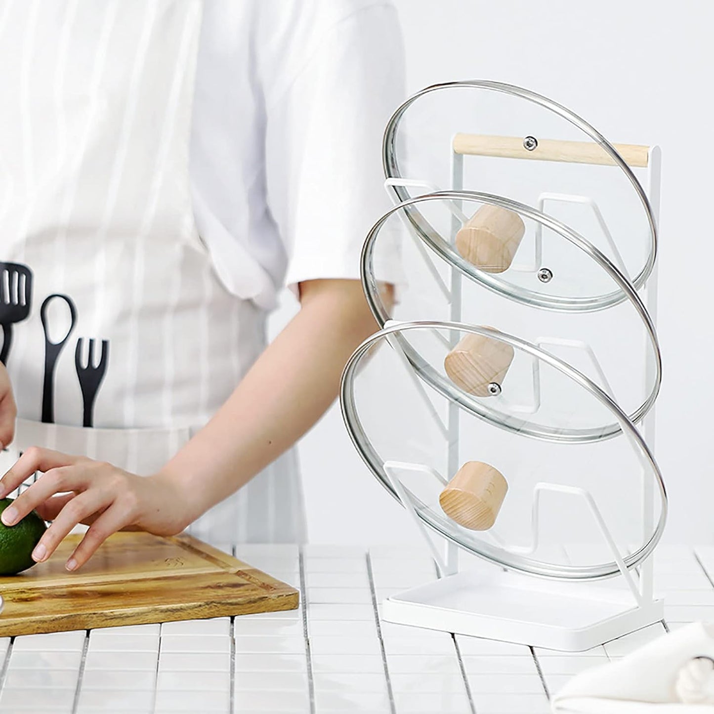 Kitchen Pot Lid Rack Holder Over Sink Drainer Shelf Compatible with Kitchen Supplies Storage Counter Organizer