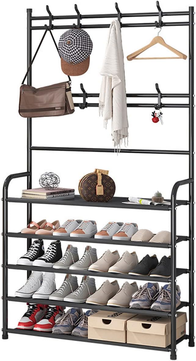 5 Tier Coat Rack Shoe Shelf Storage Organizer 169x80cm Black