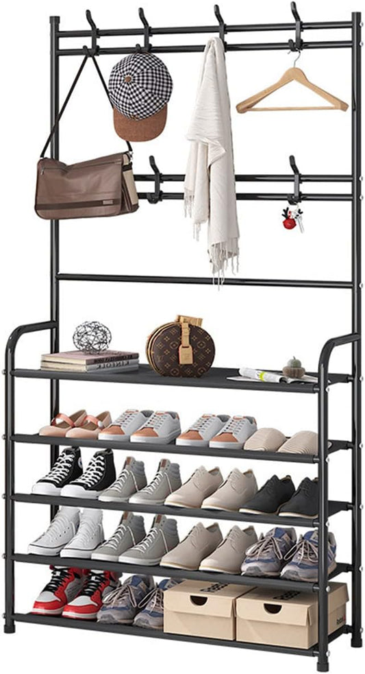 5 Tier Coat Rack Shoe Shelf Storage Organizer 169x80cm Black