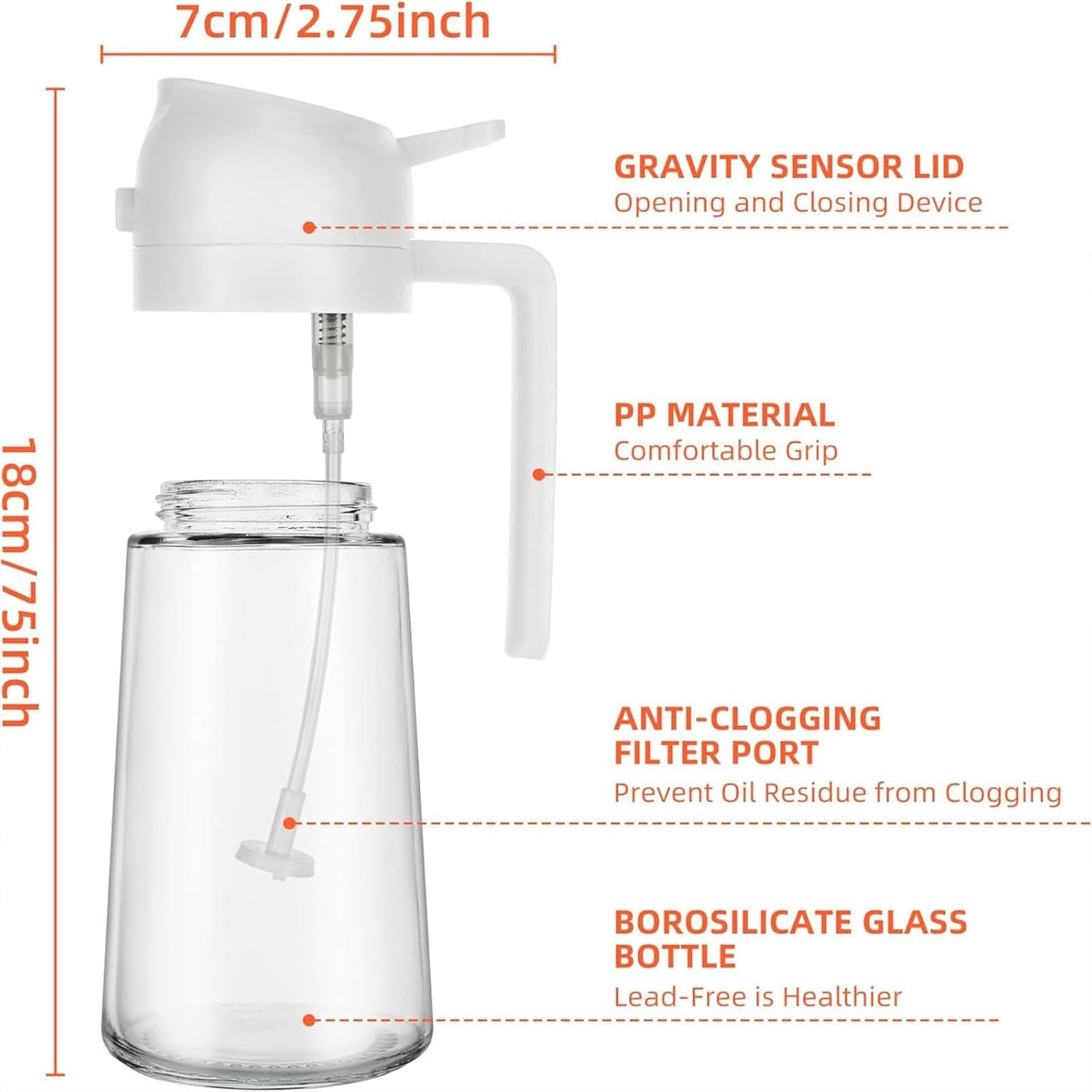 Dual-Function Oil Spray Bottle for Cooking 470ml White