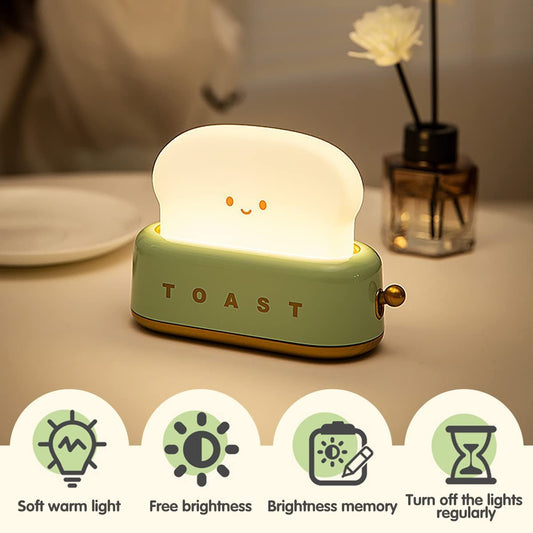 Night Light Toast Bread LED Night Lamp USB Charging Light Bedroom Bedside Sleep Light
