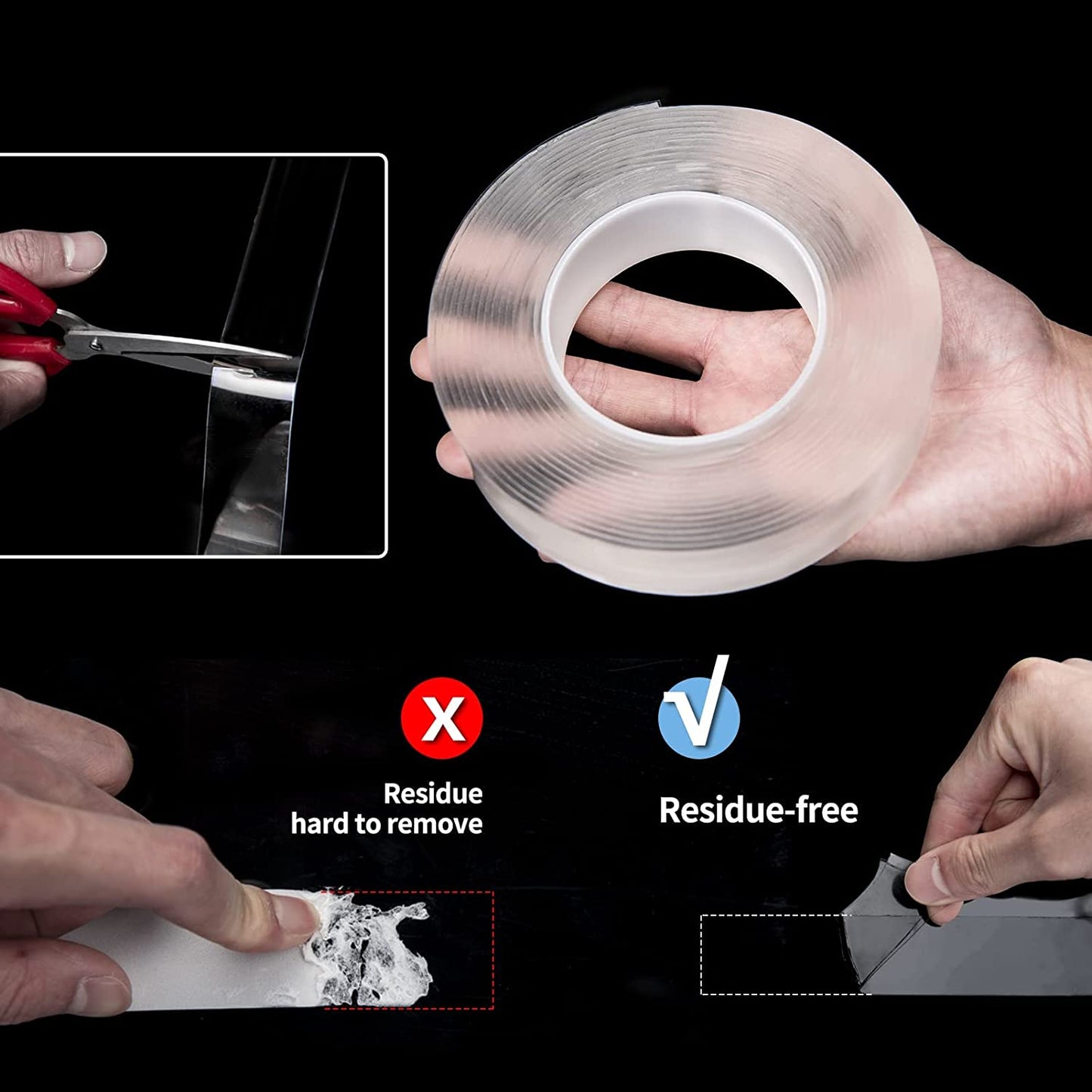 4 Pack Double Sided Nano Tape 300CM Multipurpose Transparent Foam Tape