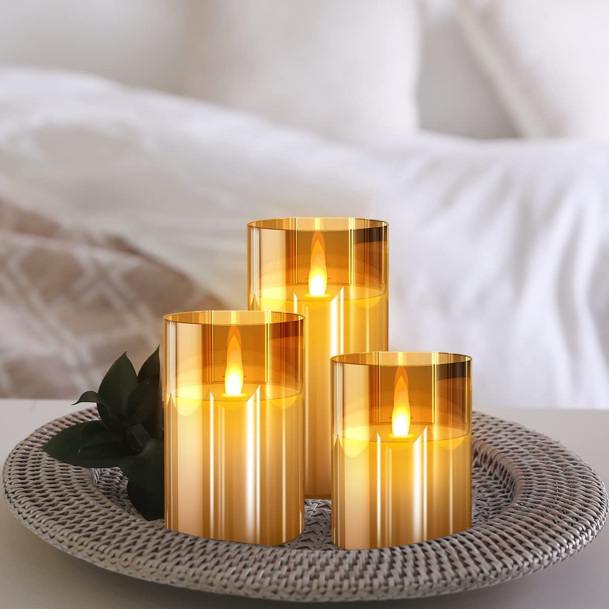 Flameless LED Tea Light Candles Battery Powered 3pcs Gold
