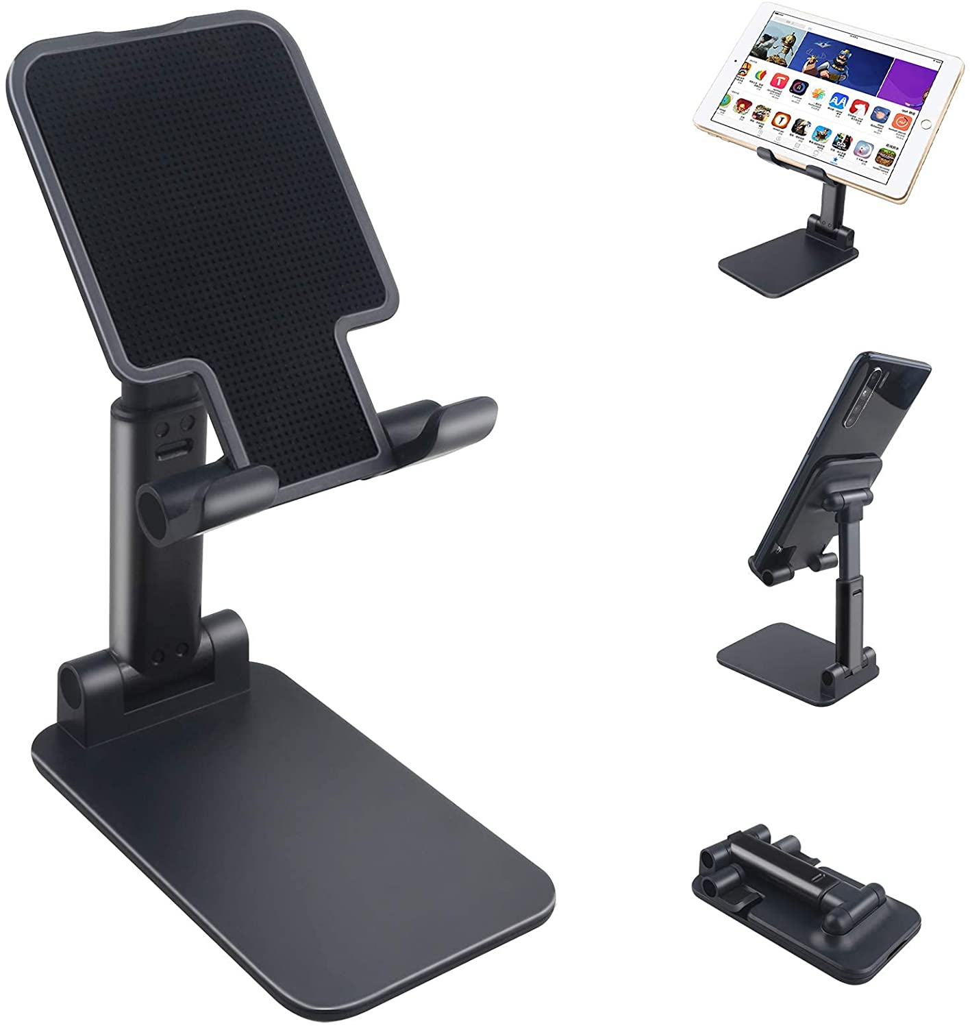 Foldable Angle Height Adjustable Desk Phone Tablet Holder - Black