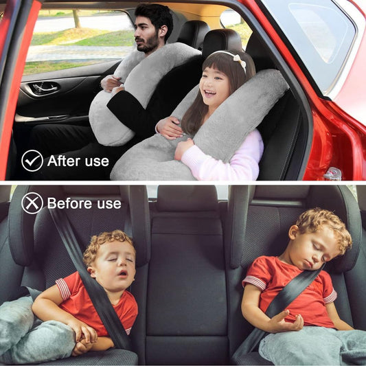 Kids Travel Pillow, Multifunctional U-shaped Car Cushion, Back Seat Supports Gray